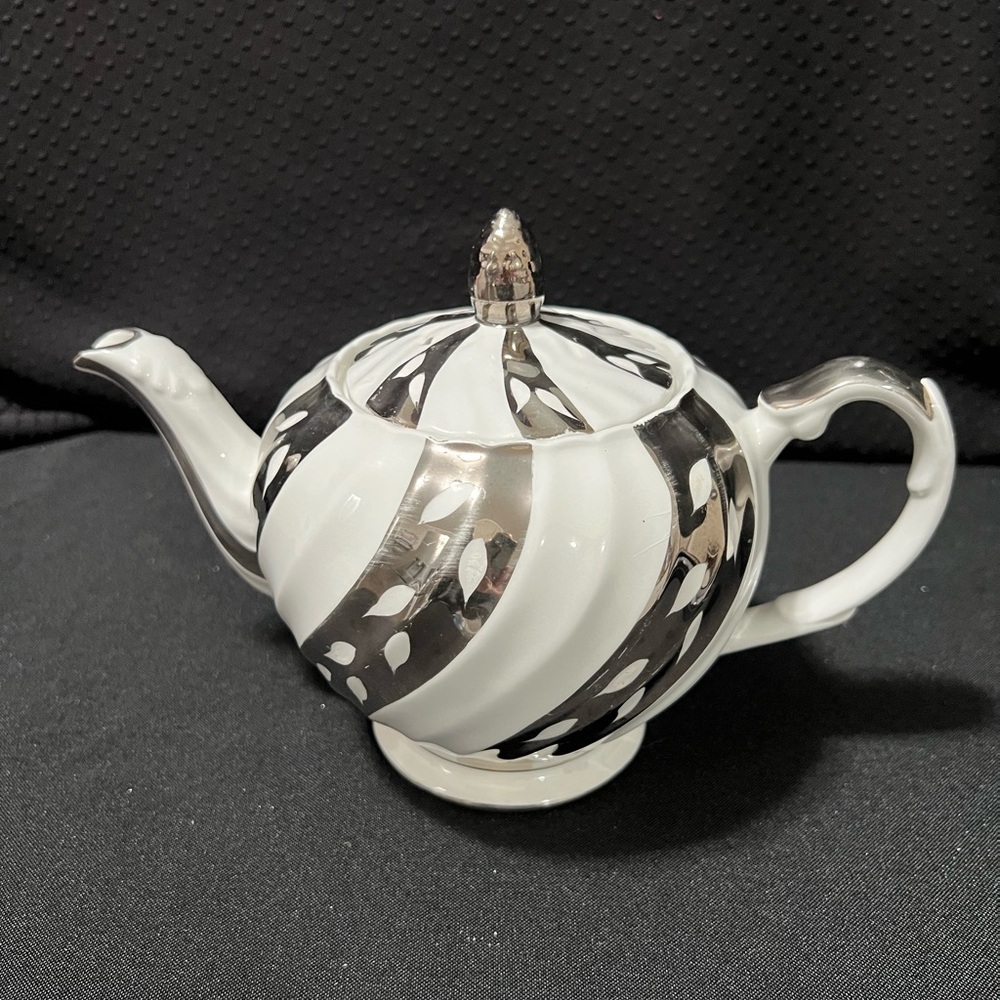 Ellgreave England Silver and White Ironstone Teapot